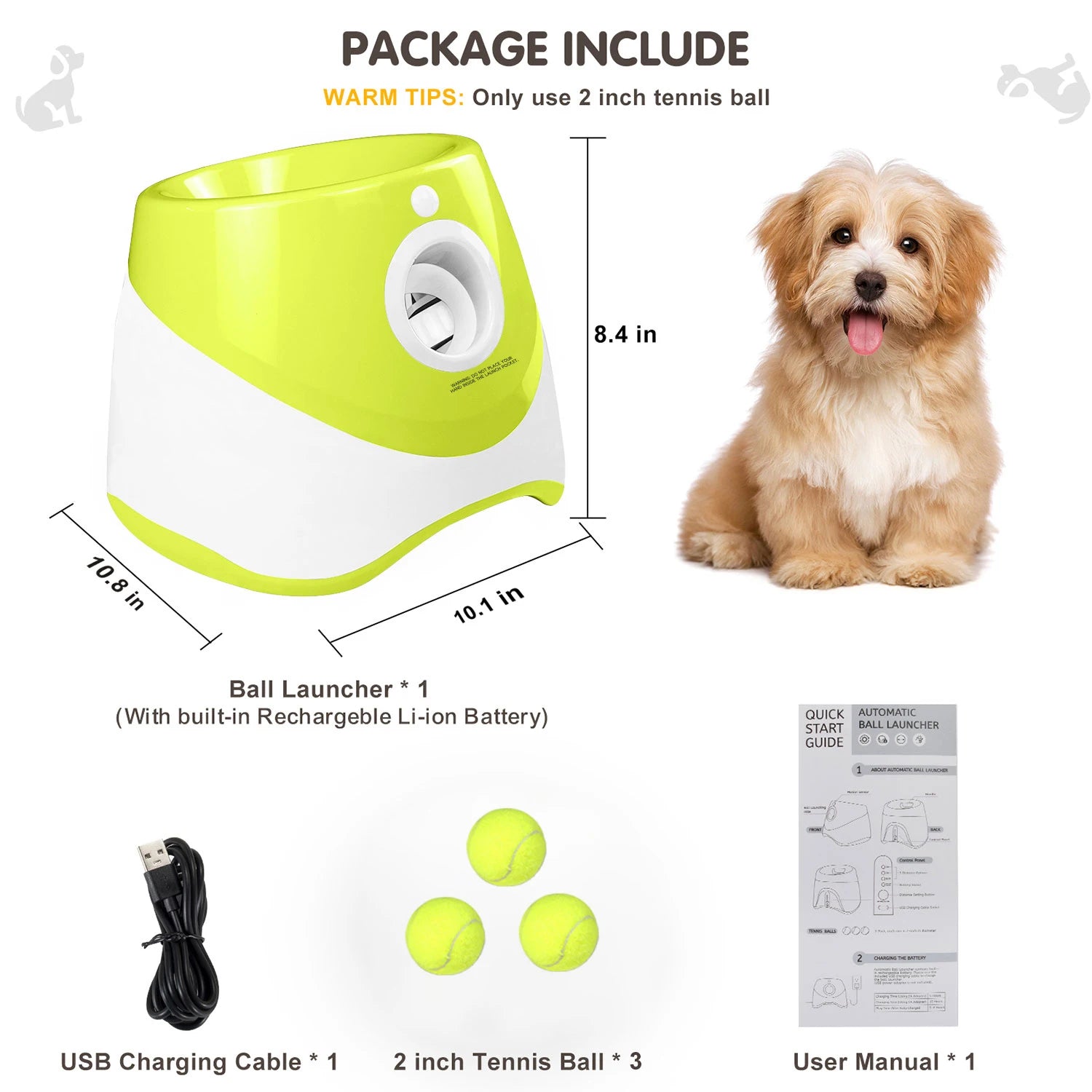 Lanzador Automático de Pelotas para Perros Pequeños, Recargable, Lanza Pelotas de Tenis, 3 Distancias, Juguete Interactivo para Mascotas