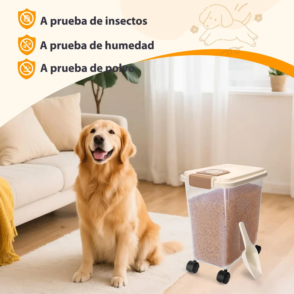 Nobleza Contenedor de Pienso para Mascotas 20L/40L, con Ruedas, Tapa Abatible, Cuchara y Marcador de Fecha, Caja Hermética Transparente para Perros y Gatos