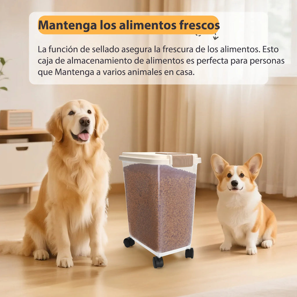Nobleza Contenedor de Pienso para Mascotas 20L/40L, con Ruedas, Tapa Abatible, Cuchara y Marcador de Fecha, Caja Hermética Transparente para Perros y Gatos