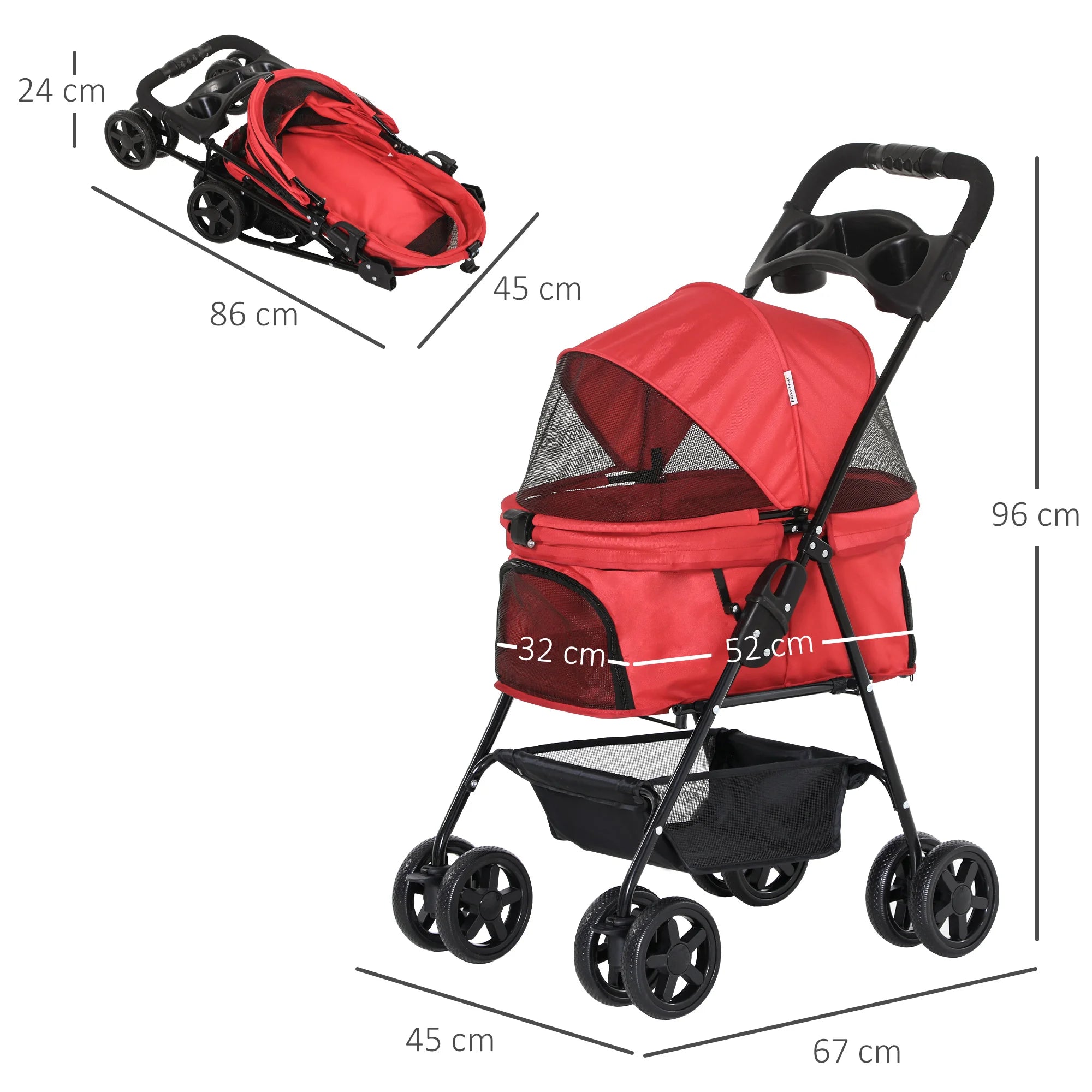 PawHut Cochecito para Perros Plegable con Ruedas Universales