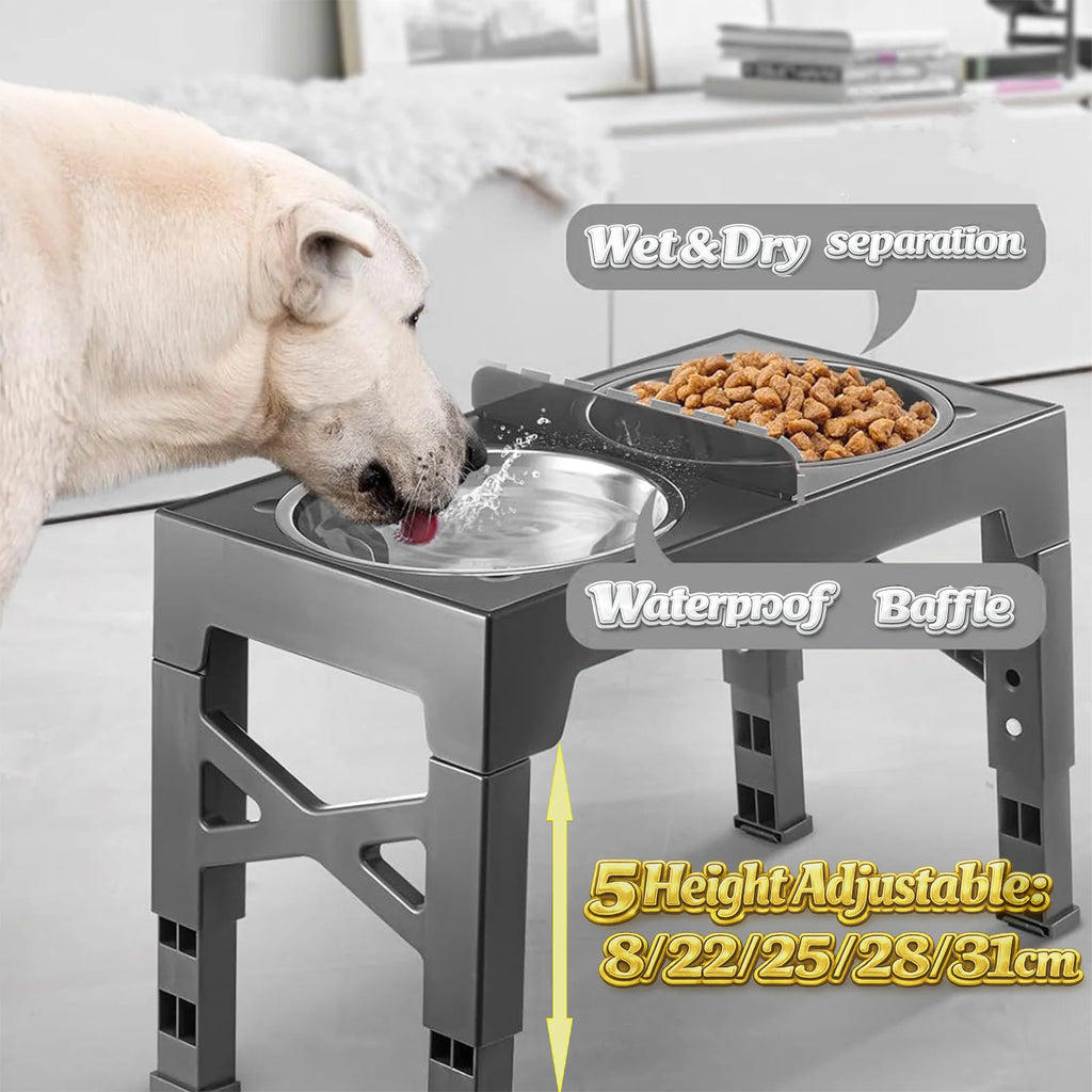 Comederos Elevados Ajustables para Perros, Comedero Plegable para Mascotas con Recipientes de Acero Inoxidable para Perros Pequeños, Medianos y Grandes, Reduce la Presión en el Cuello