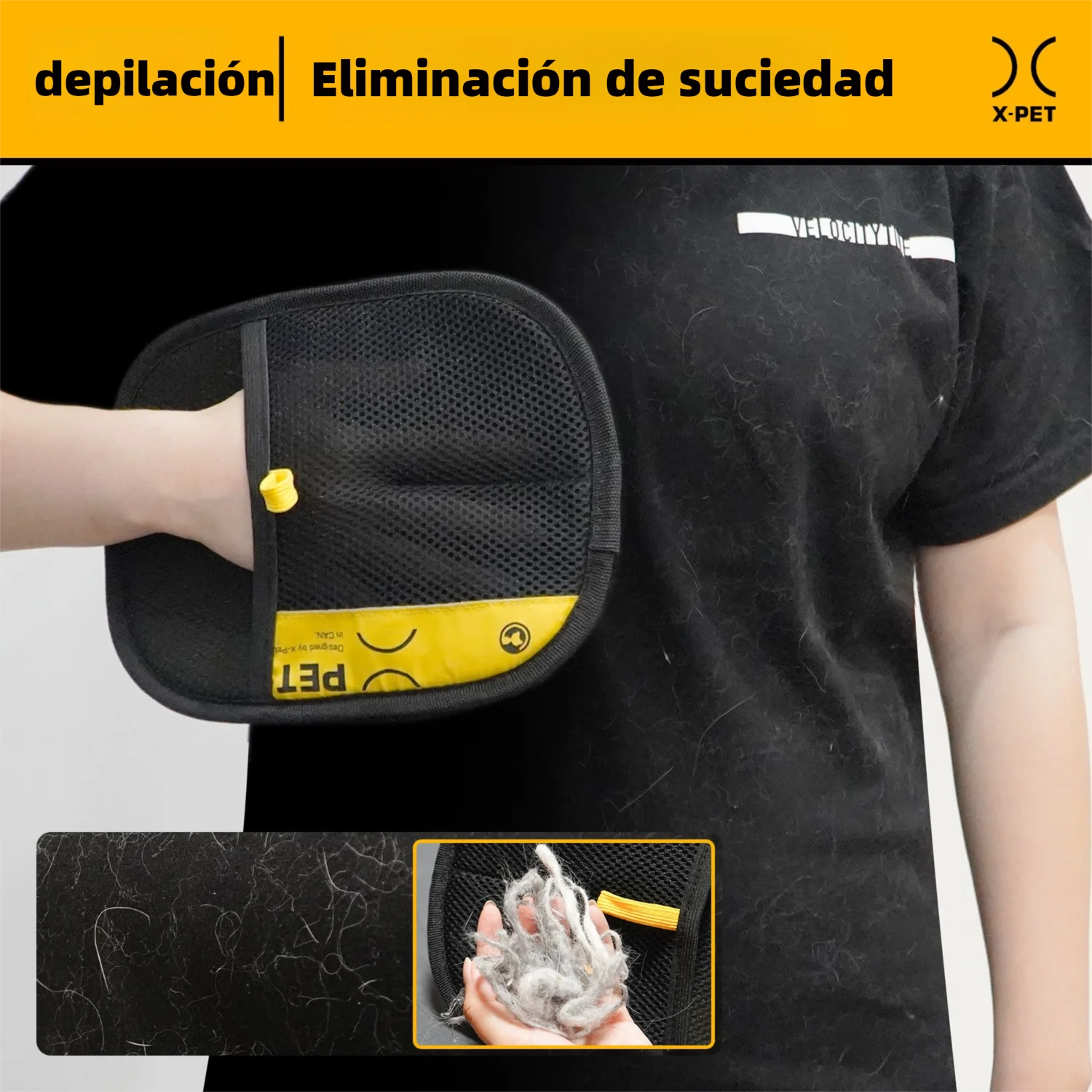 Guantes para quitar el pelo de mascotas electrostáticos para perros gatos, guantes de aseo lavables reutilizables con cepillo rodillo de pelusa 2 en 1 - Seguro No-T