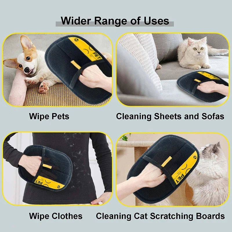 Guantes para quitar el pelo de mascotas electrostáticos para perros gatos, guantes de aseo lavables reutilizables con cepillo rodillo de pelusa 2 en 1 - Seguro No-T