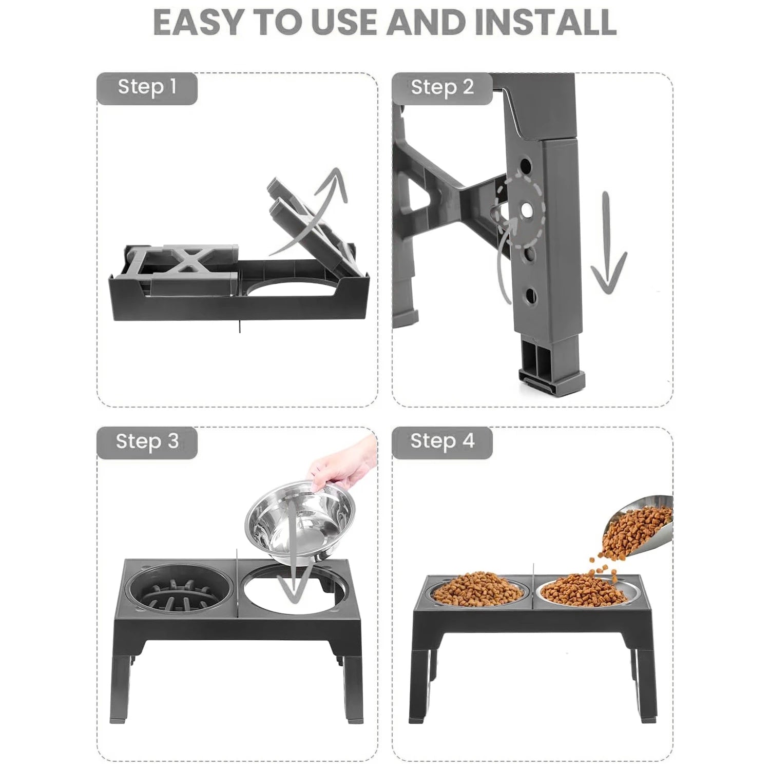 Comederos Elevados Ajustables para Perros, Comedero Plegable para Mascotas con Recipientes de Acero Inoxidable para Perros Pequeños, Medianos y Grandes, Reduce la Presión en el Cuello