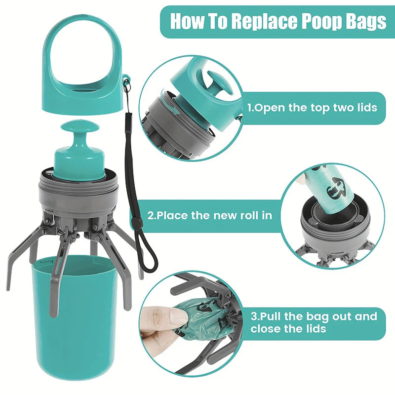 Recogedor portátil para excrementos de perros, limpiador para recoger residuos de mascotas al aire libre, bolsa de basura integrada, recogedor de excrementos de mascotas de mano, diseño sin contacto