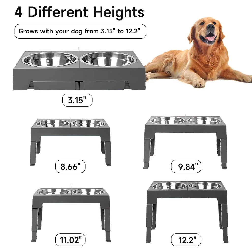 Comederos Elevados Ajustables para Perros, Comedero Plegable para Mascotas con Recipientes de Acero Inoxidable para Perros Pequeños, Medianos y Grandes, Reduce la Presión en el Cuello