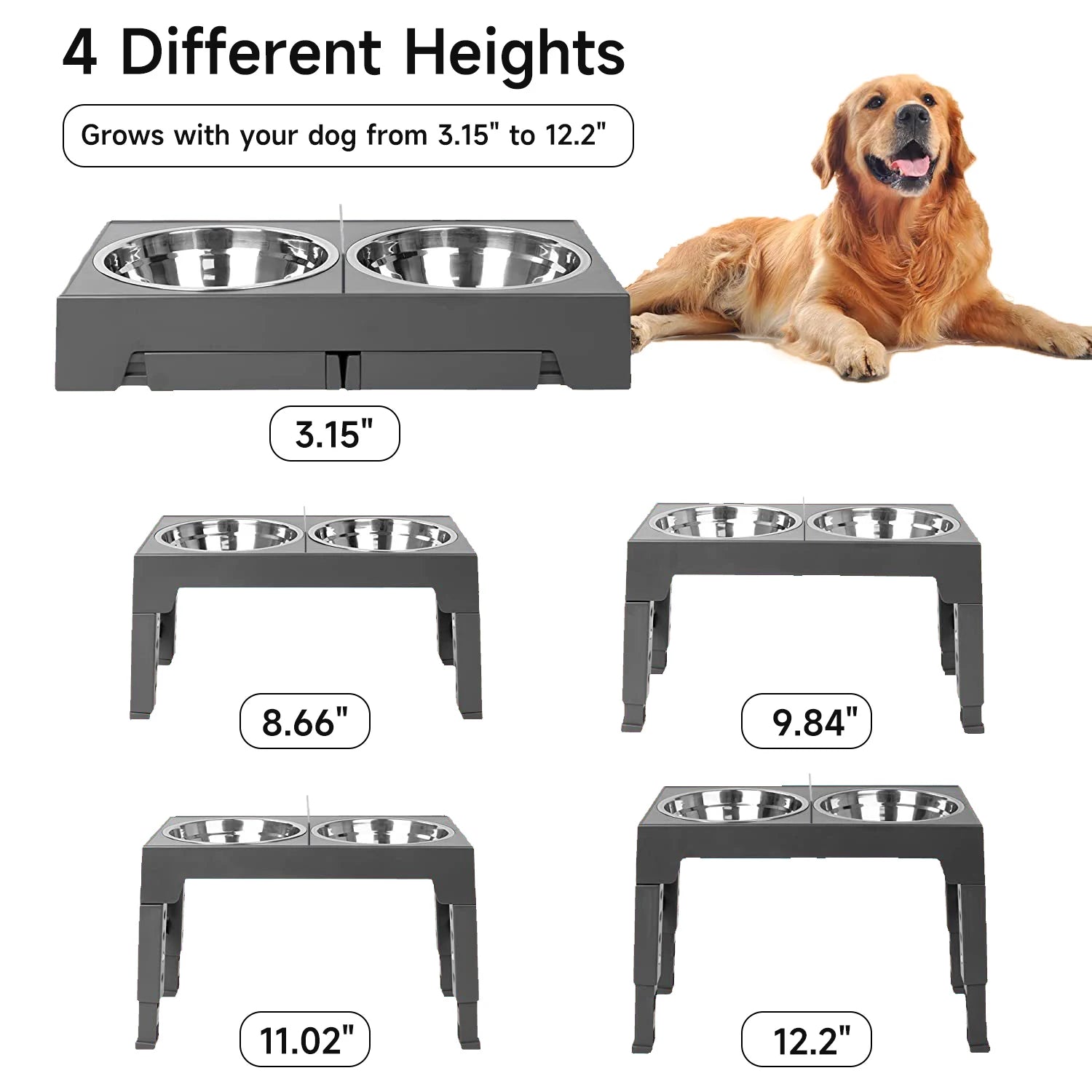 Comederos Elevados Ajustables para Perros, Comedero Plegable para Mascotas con Recipientes de Acero Inoxidable para Perros Pequeños, Medianos y Grandes, Reduce la Presión en el Cuello