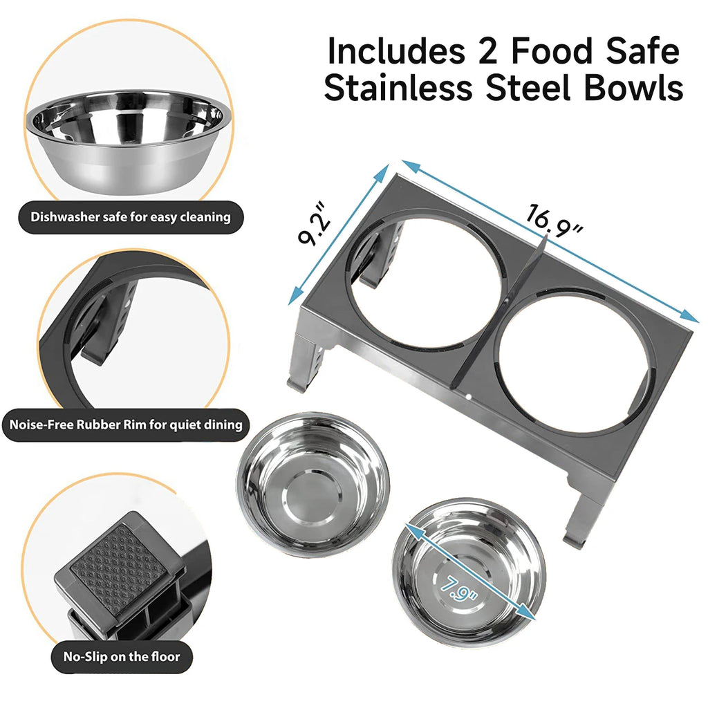 Comederos Elevados Ajustables para Perros, Comedero Plegable para Mascotas con Recipientes de Acero Inoxidable para Perros Pequeños, Medianos y Grandes, Reduce la Presión en el Cuello
