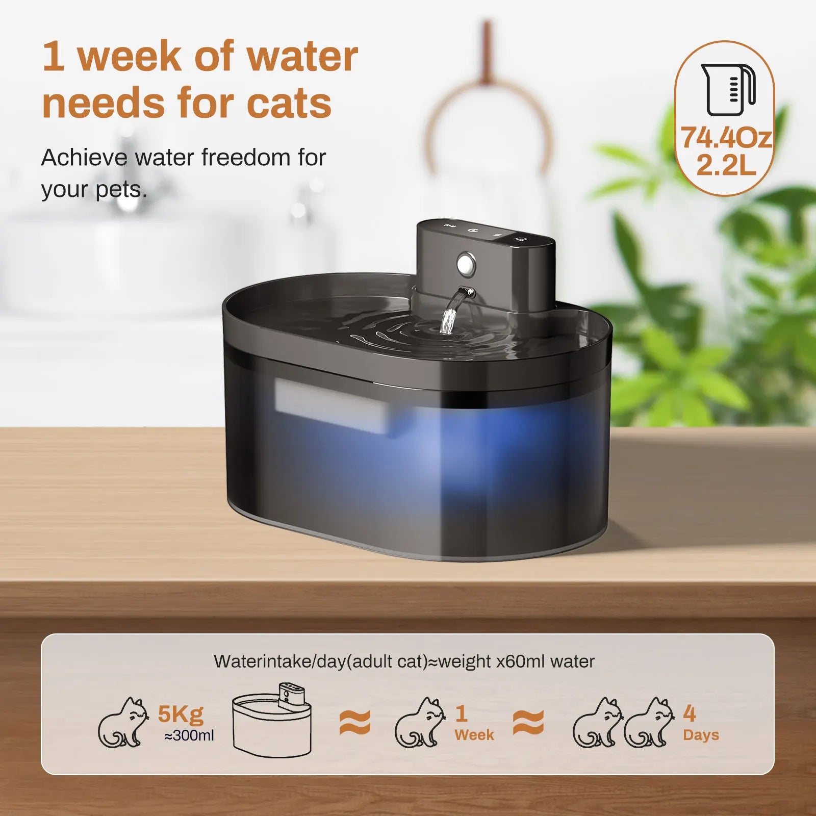 Fuente de beber automática para gatos y perros, dispositivo silencioso con carga de pasarela, inducción, 2,2 L