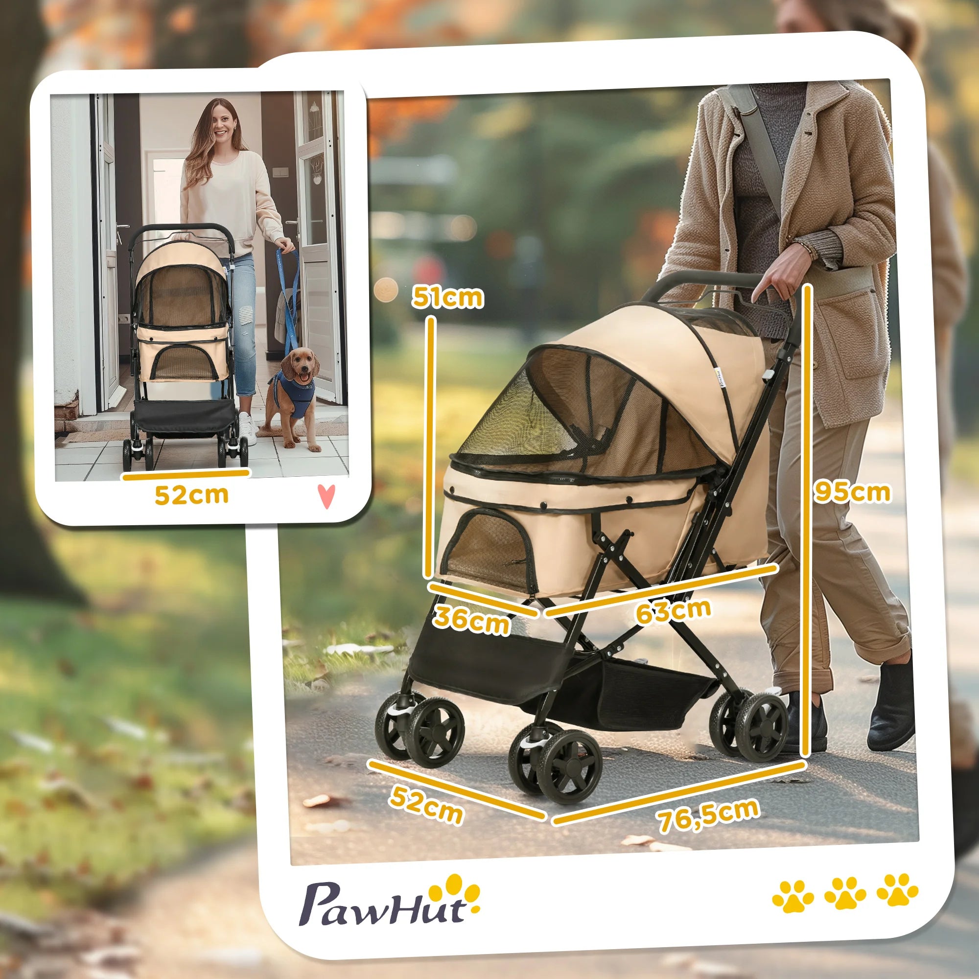 PawHut Cochecito para Perros Plegable con Ruedas Universales
