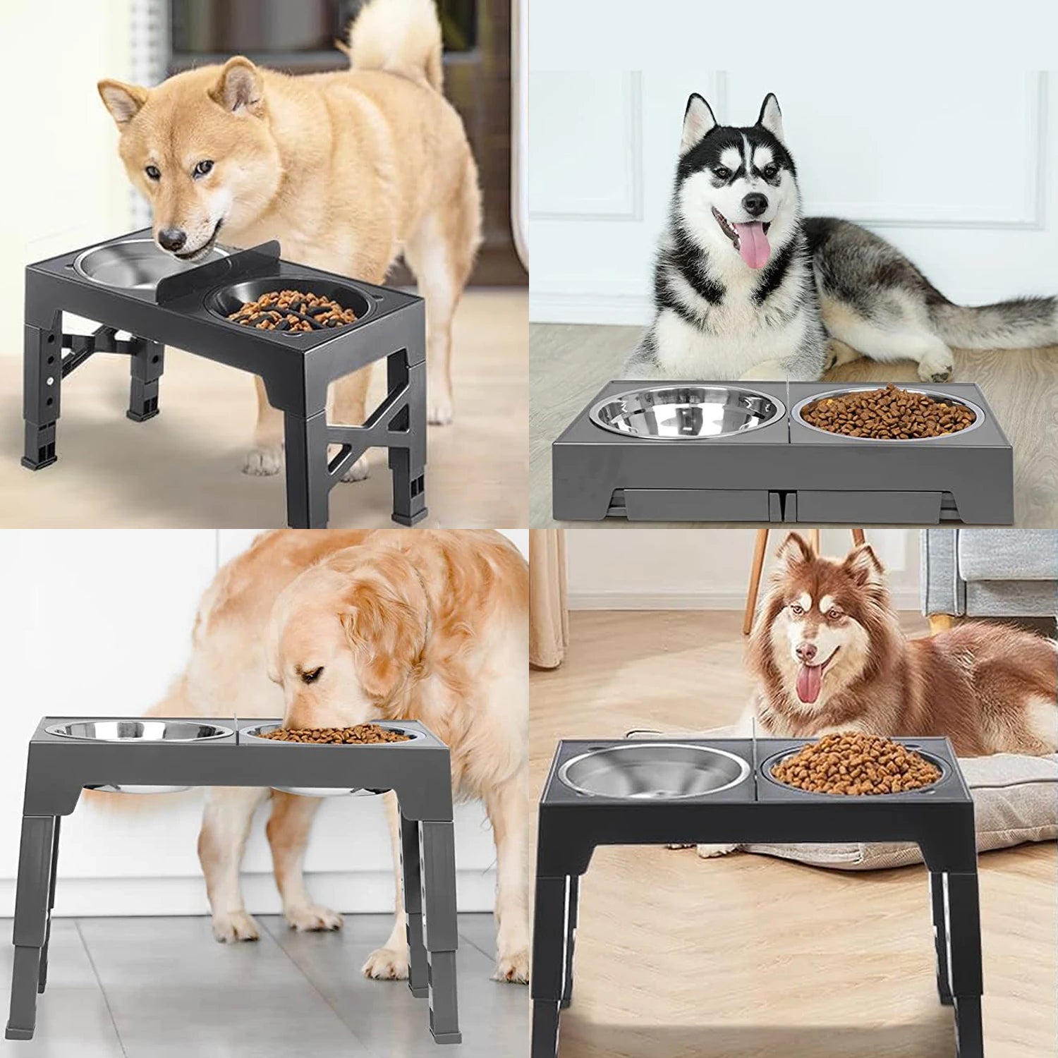 Comederos Elevados Ajustables para Perros, Comedero Plegable para Mascotas con Recipientes de Acero Inoxidable para Perros Pequeños, Medianos y Grandes, Reduce la Presión en el Cuello