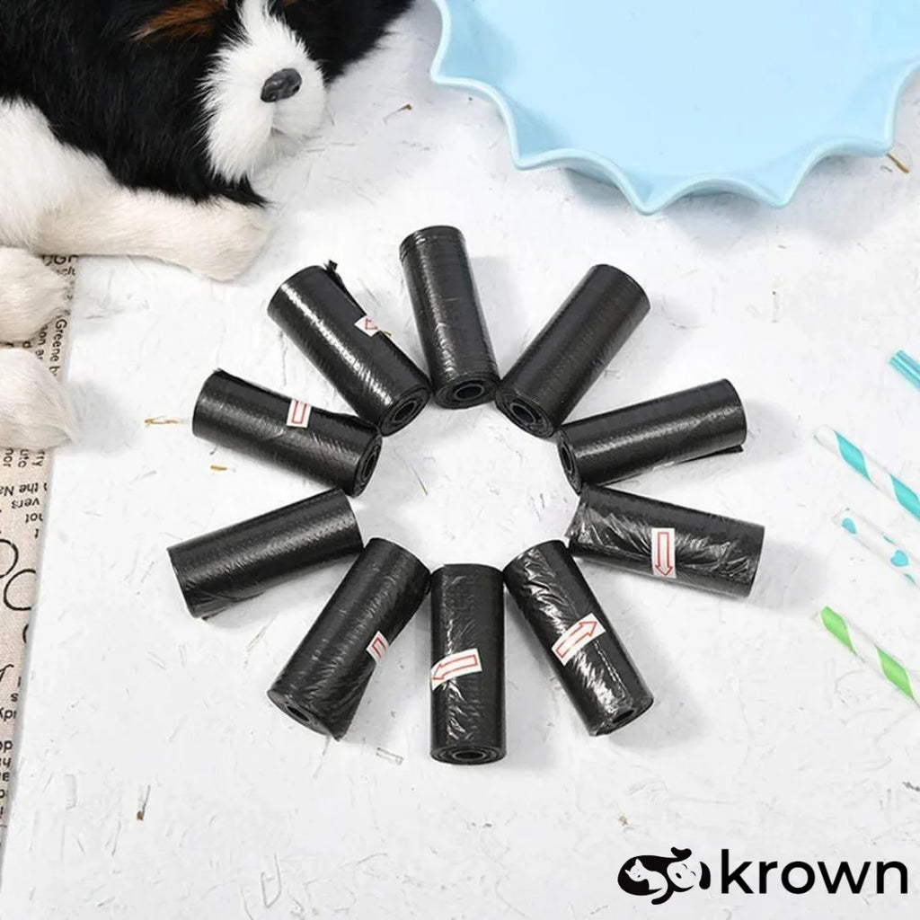 KROWN - Bolsas Para Caca De Perro de 150/300/600/900/1200/1500 Bolsa Multicolor o Negro Caca Bolsa Para Perros Mascota Bolsas de Color Negro y Multicolor Para Excrementos Heces de Animales Domésticos
